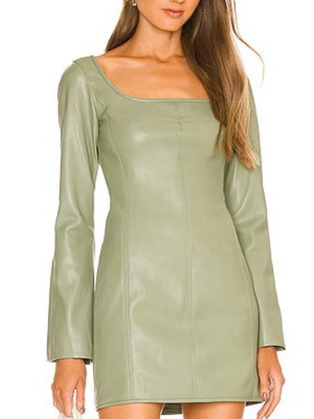 Alexis Vanna Faux Leather Bell Sleeve Mini Dress Sage Green XS